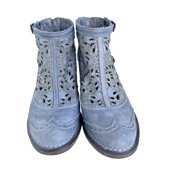 Womens Neosens Gray Leather Cutout Heeled Ankle Shoes Booties Spain EU 36/ US 6 - Picture 2 of 13